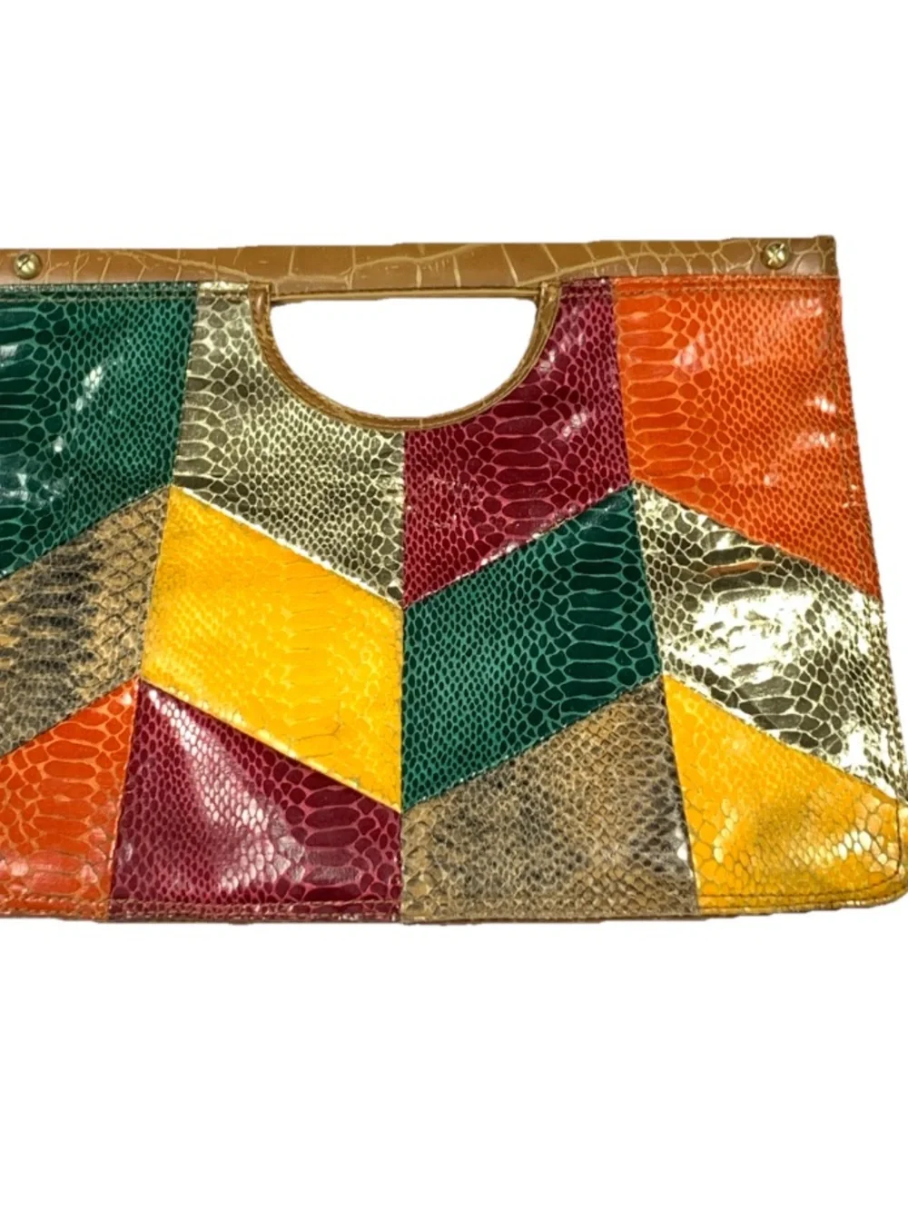 Vintage Nine West Patchwork Faux Snakeskin Clutch Purse Multicolor Y2K Bag